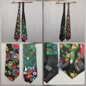 Vintage Christmas Neck Tie Lot of 2 Mens Santa Tree Holiday Novelty